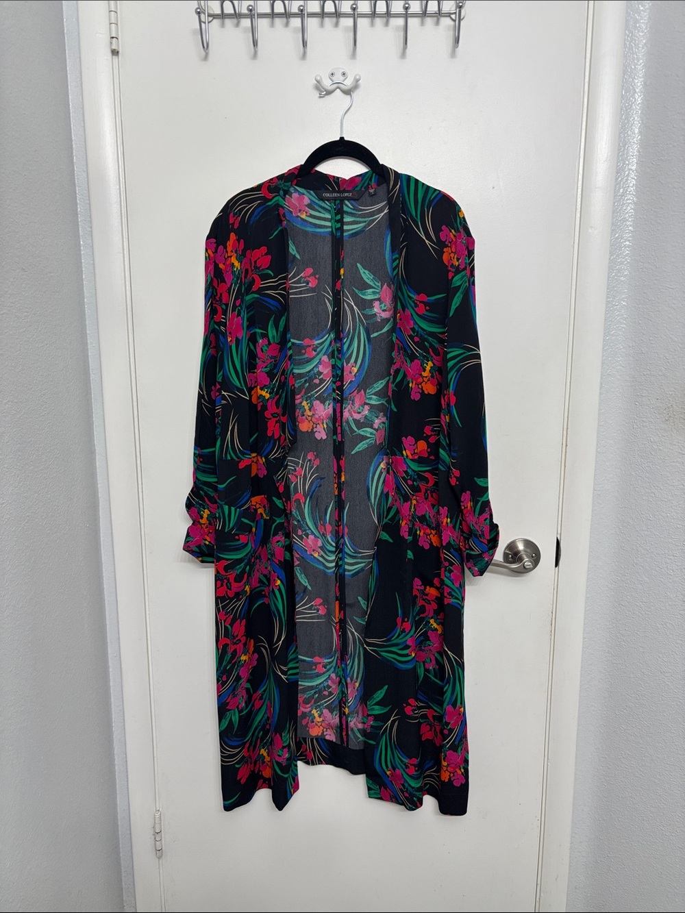 Colleen Lopez Black Floral Kimono - Pink & Teal Accents